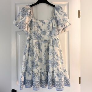 Blue Floral Toile Babydoll Dress